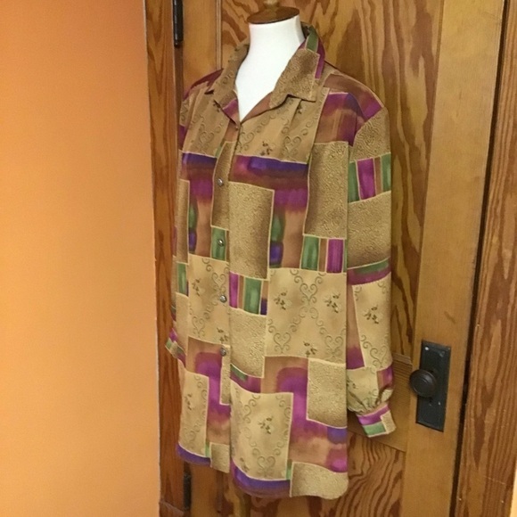 Vintage 90s bright patchwork print shirt - Picture 8 of 9